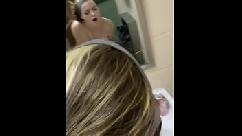 Cute girl gets bent over public bathroom sink